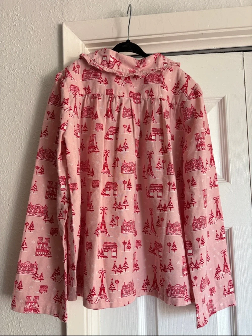 Janie and Jack Pink Smocked Paris Pajama Top with Ruffle Collar